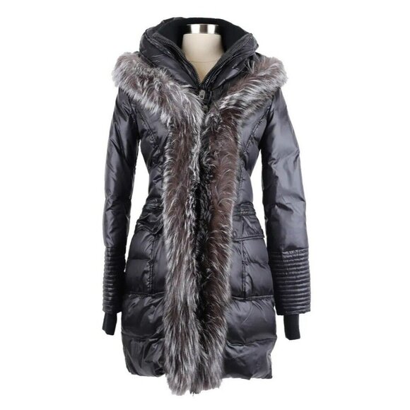 $1,995 Nicole Benisti Hooded Puffer Coat w/ Fox Fur Black SZ Small